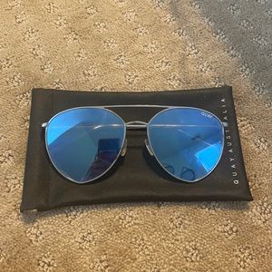 Quay sunglasses- silver frame, blue mirror lenses